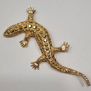 Vintage 90s Goldtone Diamond Cut Textured Lizard/Salamander Brooch